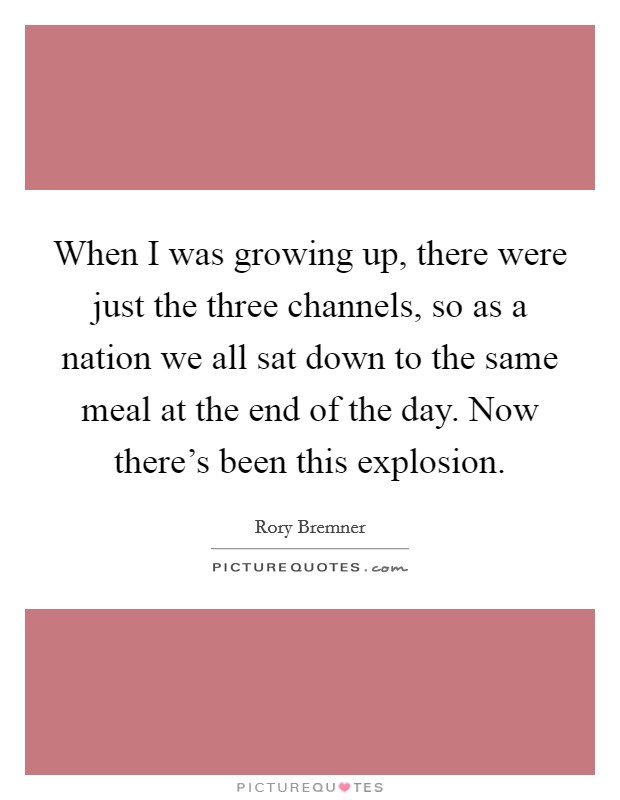 When I was growing up, there were just the three channels, so as a nation we all sat down to the same meal at the end of the day. Now there's been this explosion. Picture Quote #1