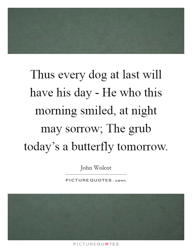Thus every dog at last will have his day - He who this morning smiled, at night may sorrow; The grub today's a butterfly tomorrow. Picture Quote #1