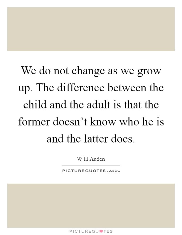 We do not change as we grow up. The difference between the child and the adult is that the former doesn't know who he is and the latter does. Picture Quote #1
