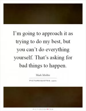 I’m going to approach it as trying to do my best, but you can’t do everything yourself. That’s asking for bad things to happen Picture Quote #1