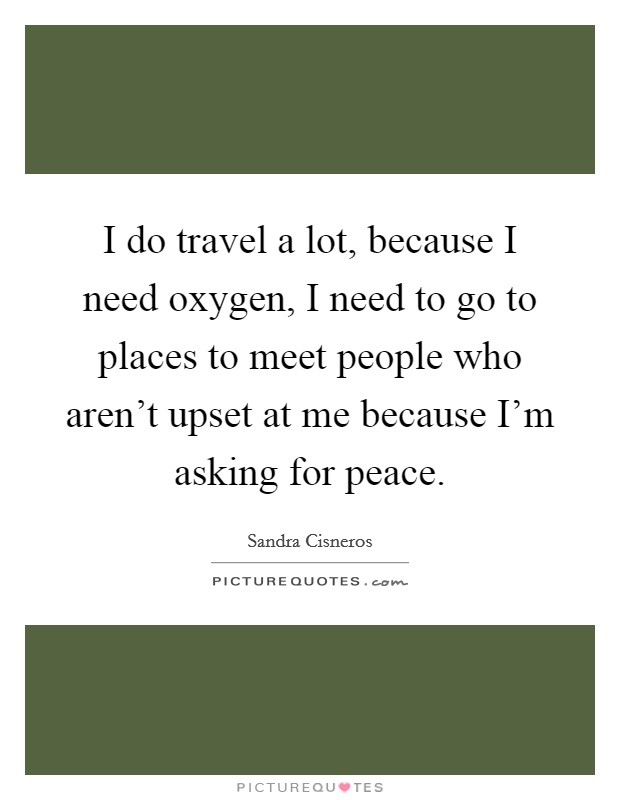 I do travel a lot, because I need oxygen, I need to go to places to meet people who aren't upset at me because I'm asking for peace. Picture Quote #1