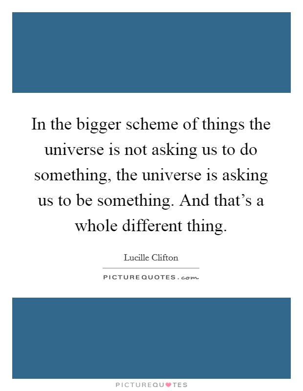 In the bigger scheme of things the universe is not asking us to do something, the universe is asking us to be something. And that's a whole different thing. Picture Quote #1