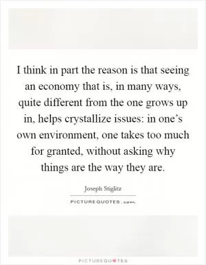 I think in part the reason is that seeing an economy that is, in many ways, quite different from the one grows up in, helps crystallize issues: in one’s own environment, one takes too much for granted, without asking why things are the way they are Picture Quote #1