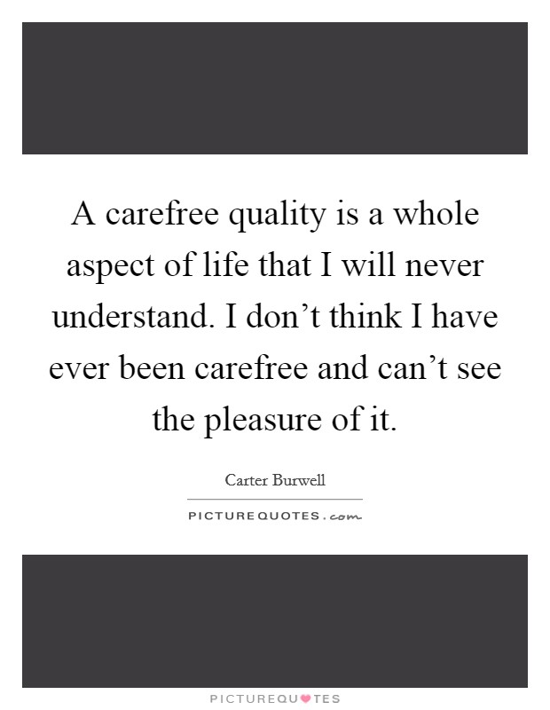 A carefree quality is a whole aspect of life that I will never understand. I don't think I have ever been carefree and can't see the pleasure of it. Picture Quote #1