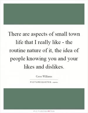 There are aspects of small town life that I really like - the routine nature of it, the idea of people knowing you and your likes and dislikes Picture Quote #1