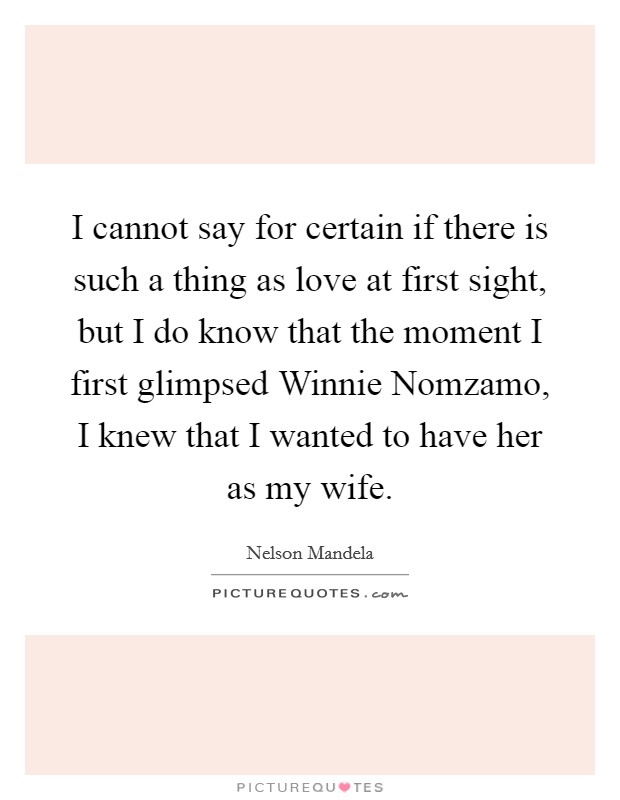 I cannot say for certain if there is such a thing as love at first sight, but I do know that the moment I first glimpsed Winnie Nomzamo, I knew that I wanted to have her as my wife. Picture Quote #1