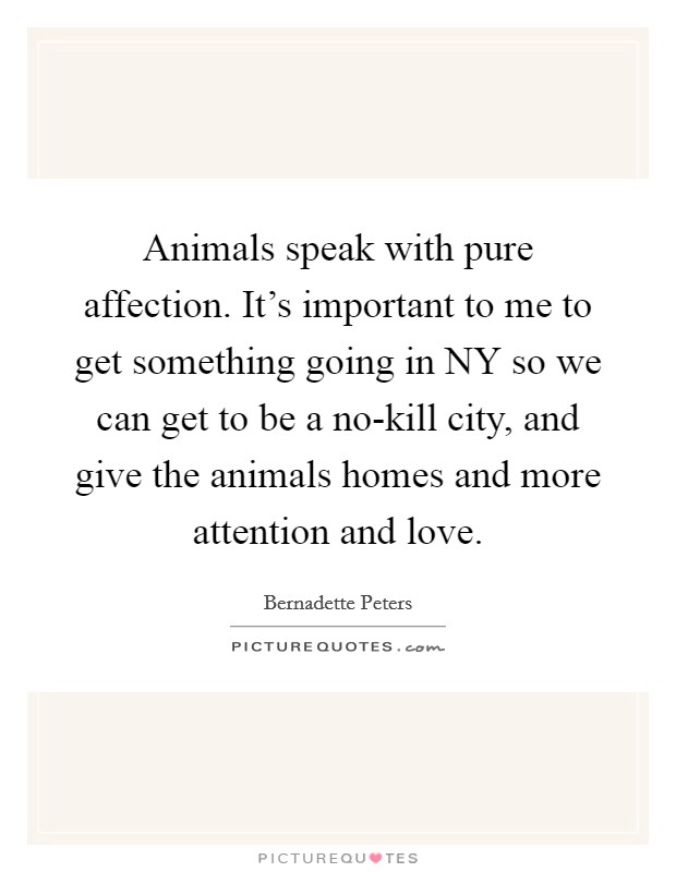 Animals speak with pure affection. It's important to me to get something going in NY so we can get to be a no-kill city, and give the animals homes and more attention and love. Picture Quote #1