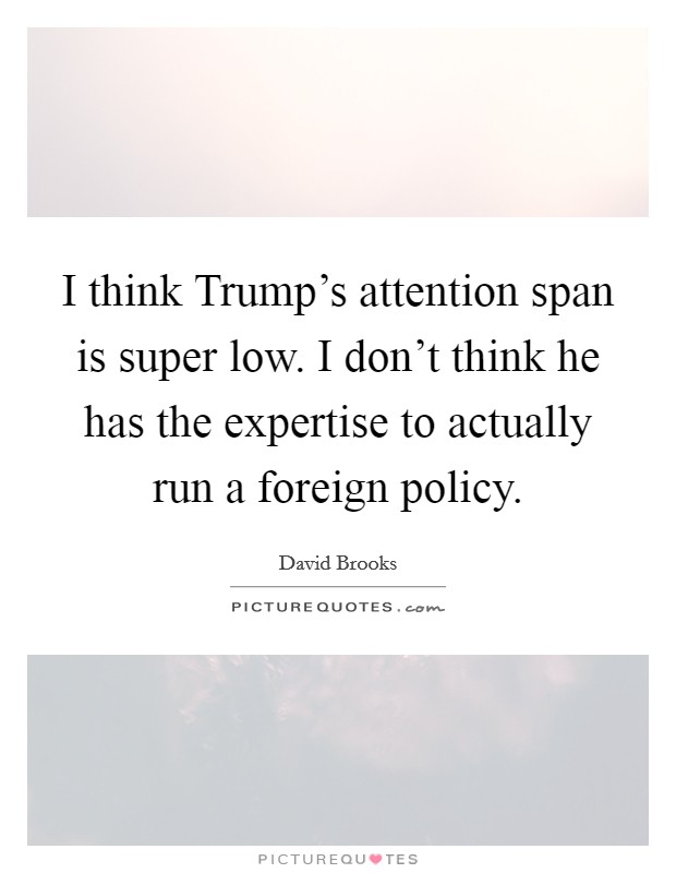 I think Trump's attention span is super low. I don't think he has the expertise to actually run a foreign policy. Picture Quote #1