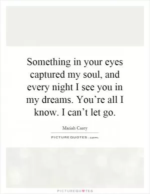 Something in your eyes captured my soul, and every night I see you in my dreams. You’re all I know. I can’t let go Picture Quote #1