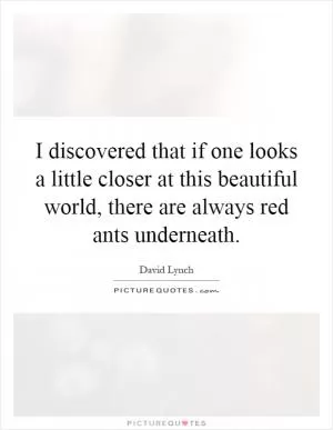I discovered that if one looks a little closer at this beautiful world, there are always red ants underneath Picture Quote #1