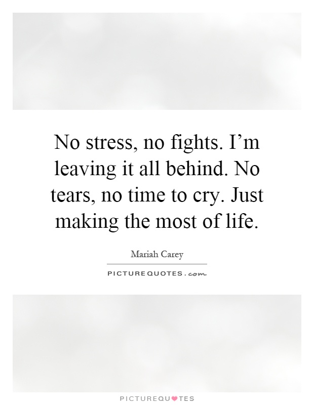 No stress, no fights. I'm leaving it all behind. No tears, no time to cry. Just making the most of life Picture Quote #1