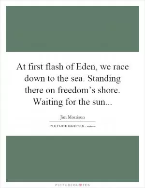 At first flash of Eden, we race down to the sea. Standing there on freedom’s shore. Waiting for the sun Picture Quote #1