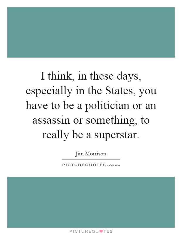 I think, in these days, especially in the States, you have to be a politician or an assassin or something, to really be a superstar Picture Quote #1