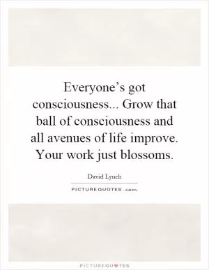 Everyone’s got consciousness... Grow that ball of consciousness and all avenues of life improve. Your work just blossoms Picture Quote #1
