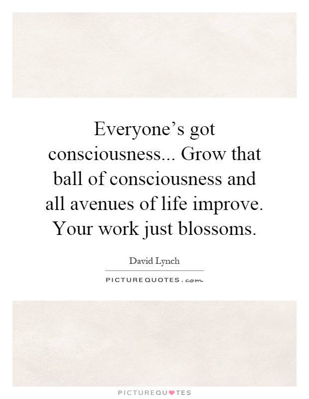 Everyone's got consciousness... Grow that ball of consciousness and all avenues of life improve. Your work just blossoms Picture Quote #1