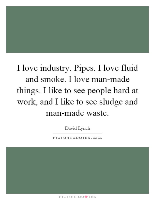 I love industry. Pipes. I love fluid and smoke. I love man-made things. I like to see people hard at work, and I like to see sludge and man-made waste Picture Quote #1