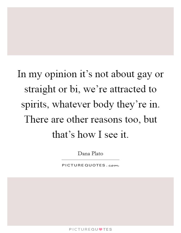 In my opinion it's not about gay or straight or bi, we're attracted to spirits, whatever body they're in. There are other reasons too, but that's how I see it. Picture Quote #1