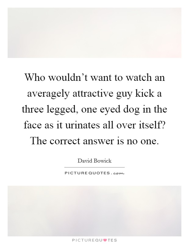 Who wouldn't want to watch an averagely attractive guy kick a three legged, one eyed dog in the face as it urinates all over itself? The correct answer is no one. Picture Quote #1