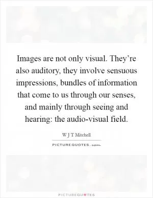 Images are not only visual. They’re also auditory, they involve sensuous impressions, bundles of information that come to us through our senses, and mainly through seeing and hearing: the audio-visual field Picture Quote #1