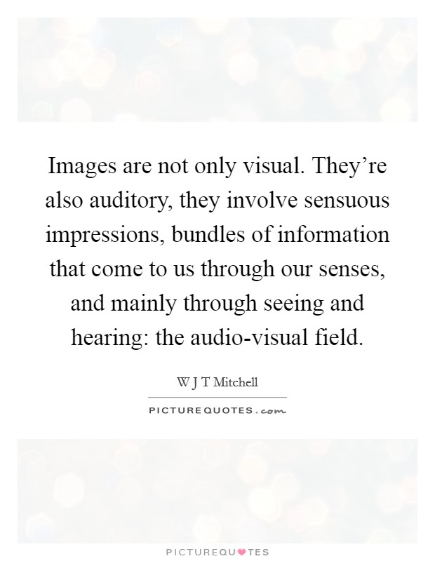 Images are not only visual. They're also auditory, they involve sensuous impressions, bundles of information that come to us through our senses, and mainly through seeing and hearing: the audio-visual field. Picture Quote #1
