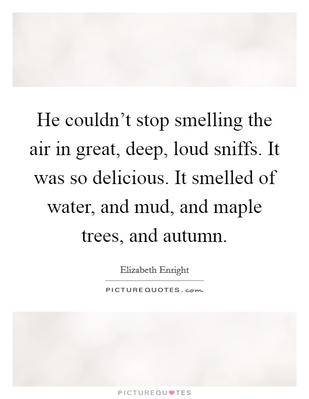 He couldn't stop smelling the air in great, deep, loud sniffs. It was so delicious. It smelled of water, and mud, and maple trees, and autumn. Picture Quote #1