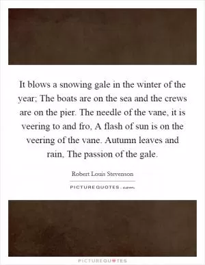 It blows a snowing gale in the winter of the year; The boats are on the sea and the crews are on the pier. The needle of the vane, it is veering to and fro, A flash of sun is on the veering of the vane. Autumn leaves and rain, The passion of the gale Picture Quote #1