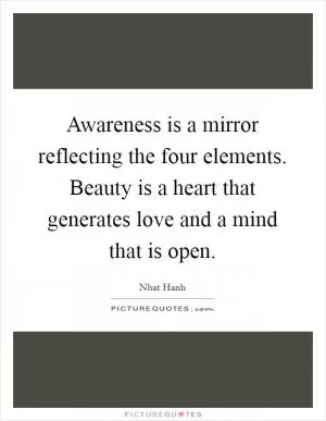 Awareness is a mirror reflecting the four elements. Beauty is a heart that generates love and a mind that is open Picture Quote #1