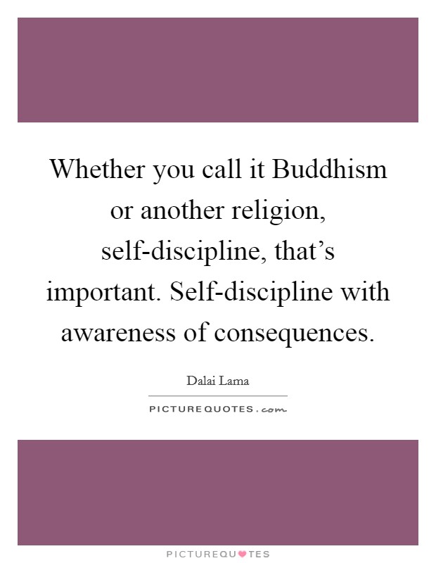 Whether you call it Buddhism or another religion, self-discipline, that's important. Self-discipline with awareness of consequences. Picture Quote #1