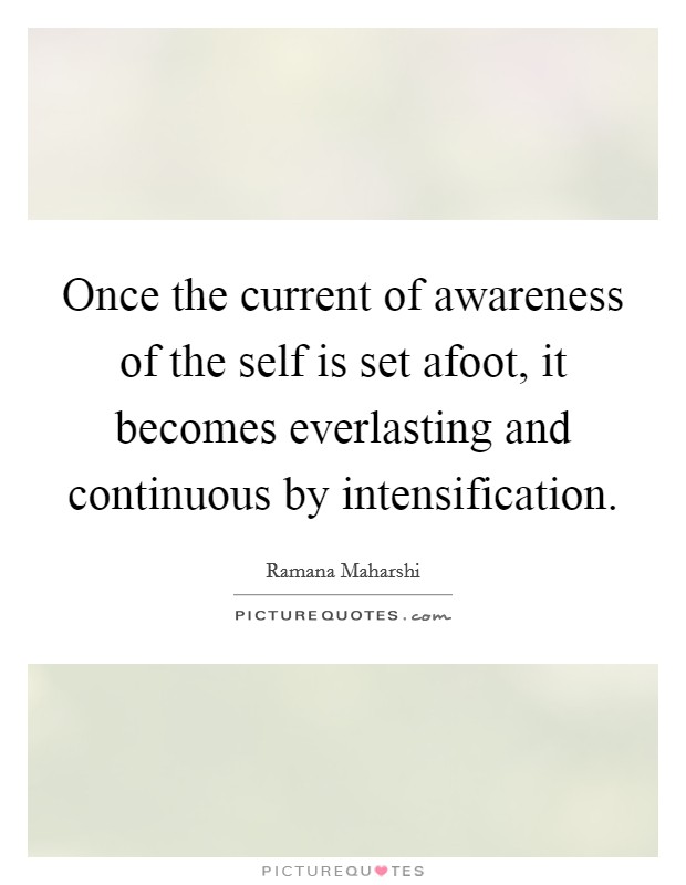 Once the current of awareness of the self is set afoot, it becomes everlasting and continuous by intensification. Picture Quote #1