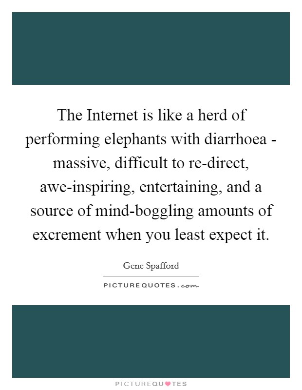 The Internet is like a herd of performing elephants with diarrhoea - massive, difficult to re-direct, awe-inspiring, entertaining, and a source of mind-boggling amounts of excrement when you least expect it. Picture Quote #1