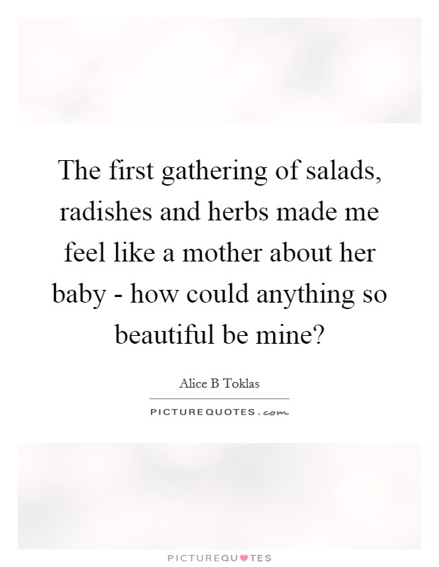 The first gathering of salads, radishes and herbs made me feel like a mother about her baby - how could anything so beautiful be mine? Picture Quote #1