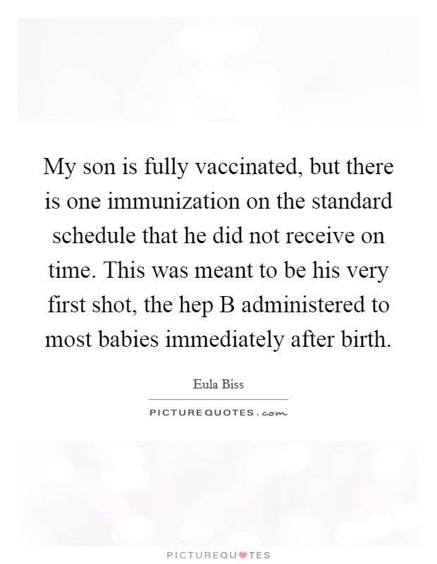 My son is fully vaccinated, but there is one immunization on the standard schedule that he did not receive on time. This was meant to be his very first shot, the hep B administered to most babies immediately after birth. Picture Quote #1