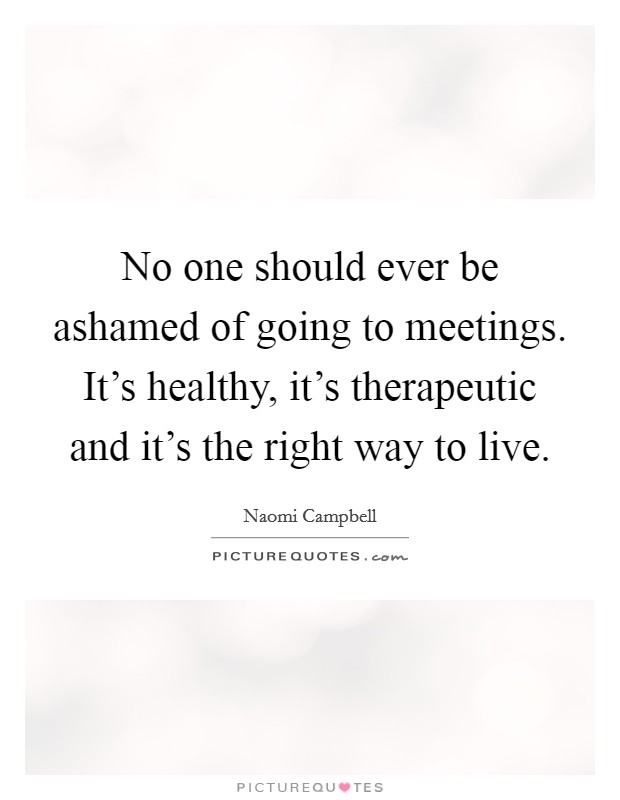 No one should ever be ashamed of going to meetings. It's healthy, it's therapeutic and it's the right way to live. Picture Quote #1