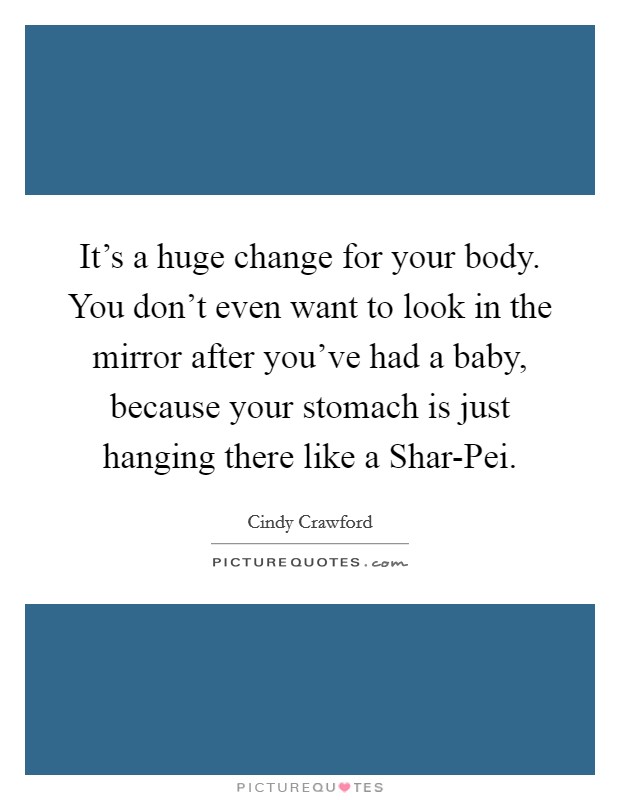 It's a huge change for your body. You don't even want to look in the mirror after you've had a baby, because your stomach is just hanging there like a Shar-Pei. Picture Quote #1