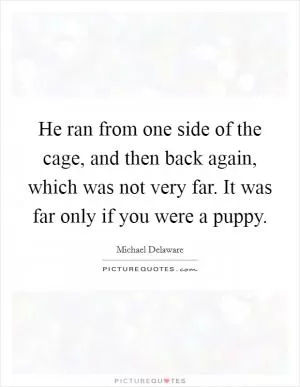 He ran from one side of the cage, and then back again, which was not very far. It was far only if you were a puppy Picture Quote #1