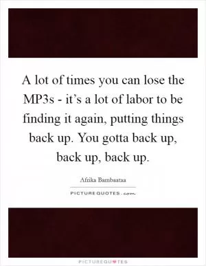 A lot of times you can lose the MP3s - it’s a lot of labor to be finding it again, putting things back up. You gotta back up, back up, back up Picture Quote #1