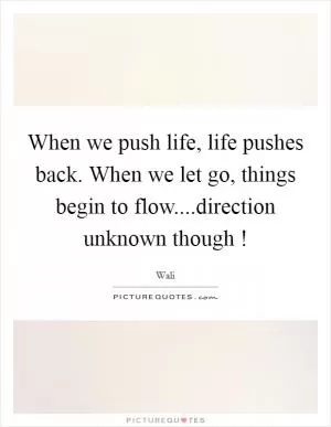 When we push life, life pushes back. When we let go, things begin to flow....direction unknown though ! Picture Quote #1