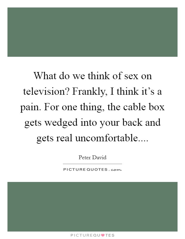What do we think of sex on television? Frankly, I think it's a pain. For one thing, the cable box gets wedged into your back and gets real uncomfortable.... Picture Quote #1