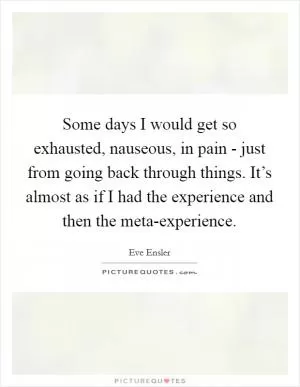 Some days I would get so exhausted, nauseous, in pain - just from going back through things. It’s almost as if I had the experience and then the meta-experience Picture Quote #1