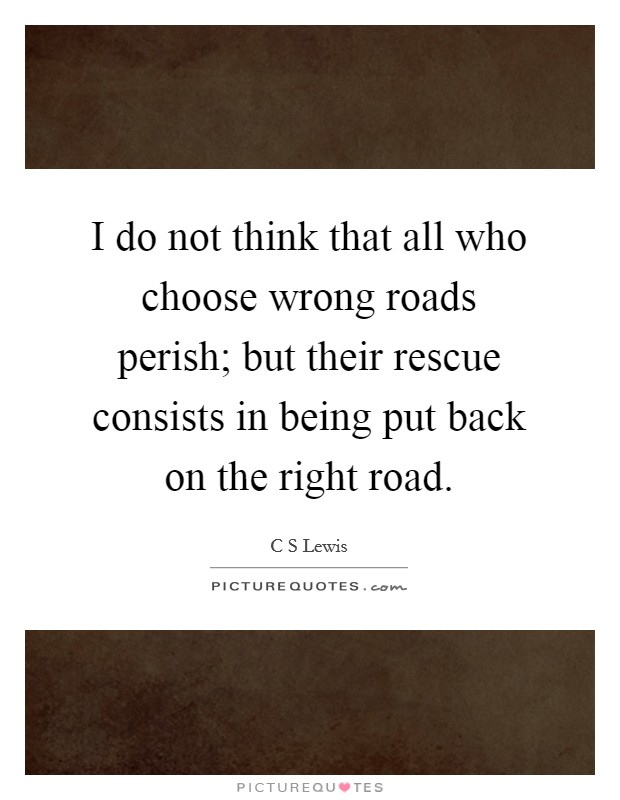 I do not think that all who choose wrong roads perish; but their rescue consists in being put back on the right road. Picture Quote #1