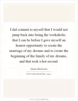 I did commit to myself that I would not jump back into being the workaholic that I can be before I gave myself an honest opportunity to create the marriage of my dreams and to create the beginning of the family of my dreams, and that took a hot second Picture Quote #1