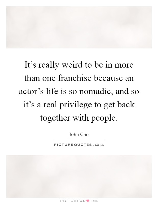 It's really weird to be in more than one franchise because an actor's life is so nomadic, and so it's a real privilege to get back together with people. Picture Quote #1