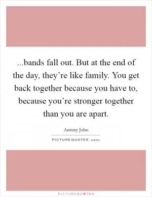 ...bands fall out. But at the end of the day, they’re like family. You get back together because you have to, because you’re stronger together than you are apart Picture Quote #1