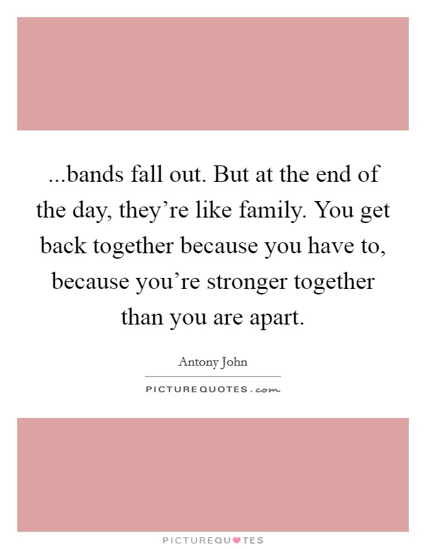 ...bands fall out. But at the end of the day, they're like family. You get back together because you have to, because you're stronger together than you are apart. Picture Quote #1