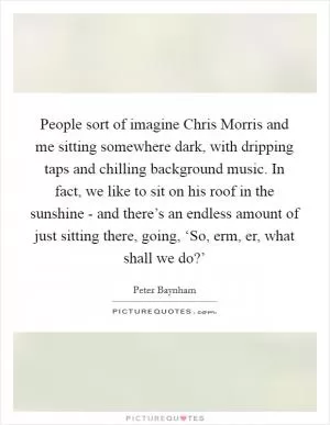 People sort of imagine Chris Morris and me sitting somewhere dark, with dripping taps and chilling background music. In fact, we like to sit on his roof in the sunshine - and there’s an endless amount of just sitting there, going, ‘So, erm, er, what shall we do?’ Picture Quote #1