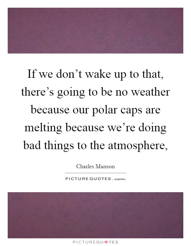 If we don't wake up to that, there's going to be no weather because our polar caps are melting because we're doing bad things to the atmosphere, Picture Quote #1