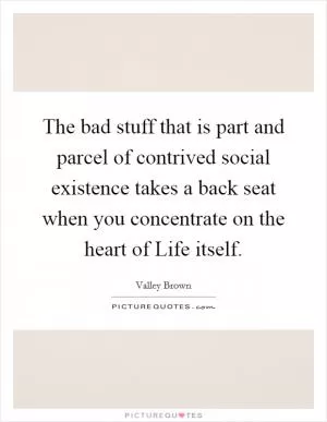 The bad stuff that is part and parcel of contrived social existence takes a back seat when you concentrate on the heart of Life itself Picture Quote #1