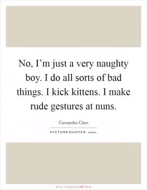 No, I’m just a very naughty boy. I do all sorts of bad things. I kick kittens. I make rude gestures at nuns Picture Quote #1