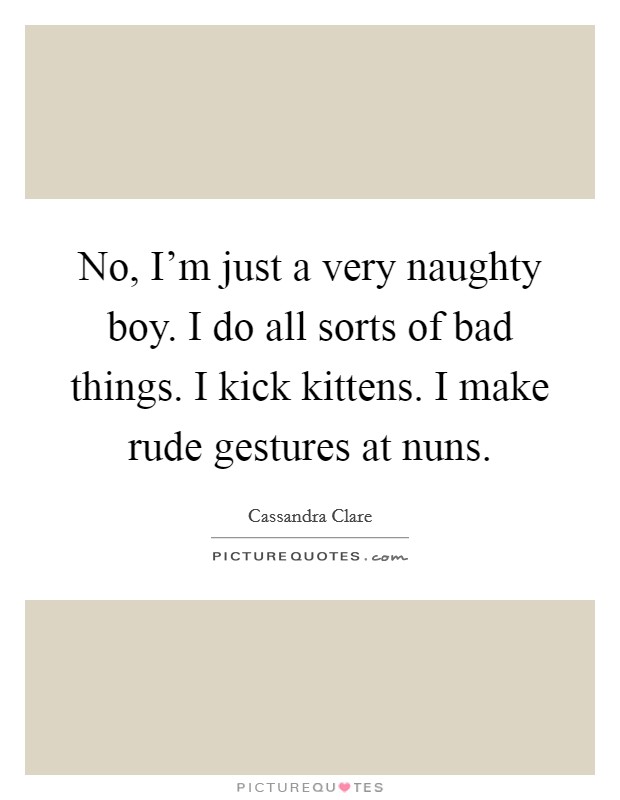 No, I'm just a very naughty boy. I do all sorts of bad things. I kick kittens. I make rude gestures at nuns. Picture Quote #1