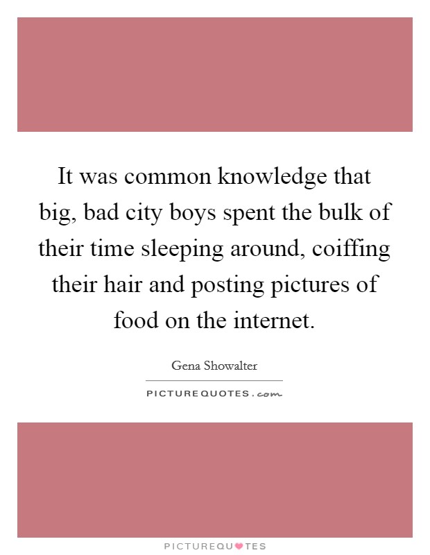 It was common knowledge that big, bad city boys spent the bulk of their time sleeping around, coiffing their hair and posting pictures of food on the internet. Picture Quote #1